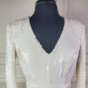 DRESS THE POPULATION WHITE SEQUIN DRESS